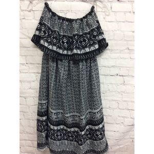 Cassees Womens Off The Shoulder Shift Dress Black White Floral Pullover M